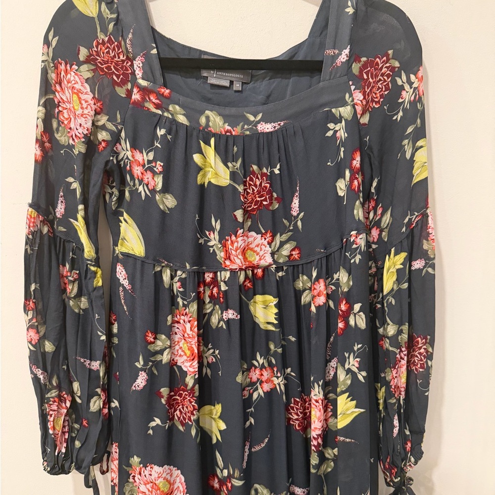 Anthropologie Evelin Maxi Dress Green Floral Boho Ruffle Tiered Chiffon‎ size XS - Picture 9 of 9